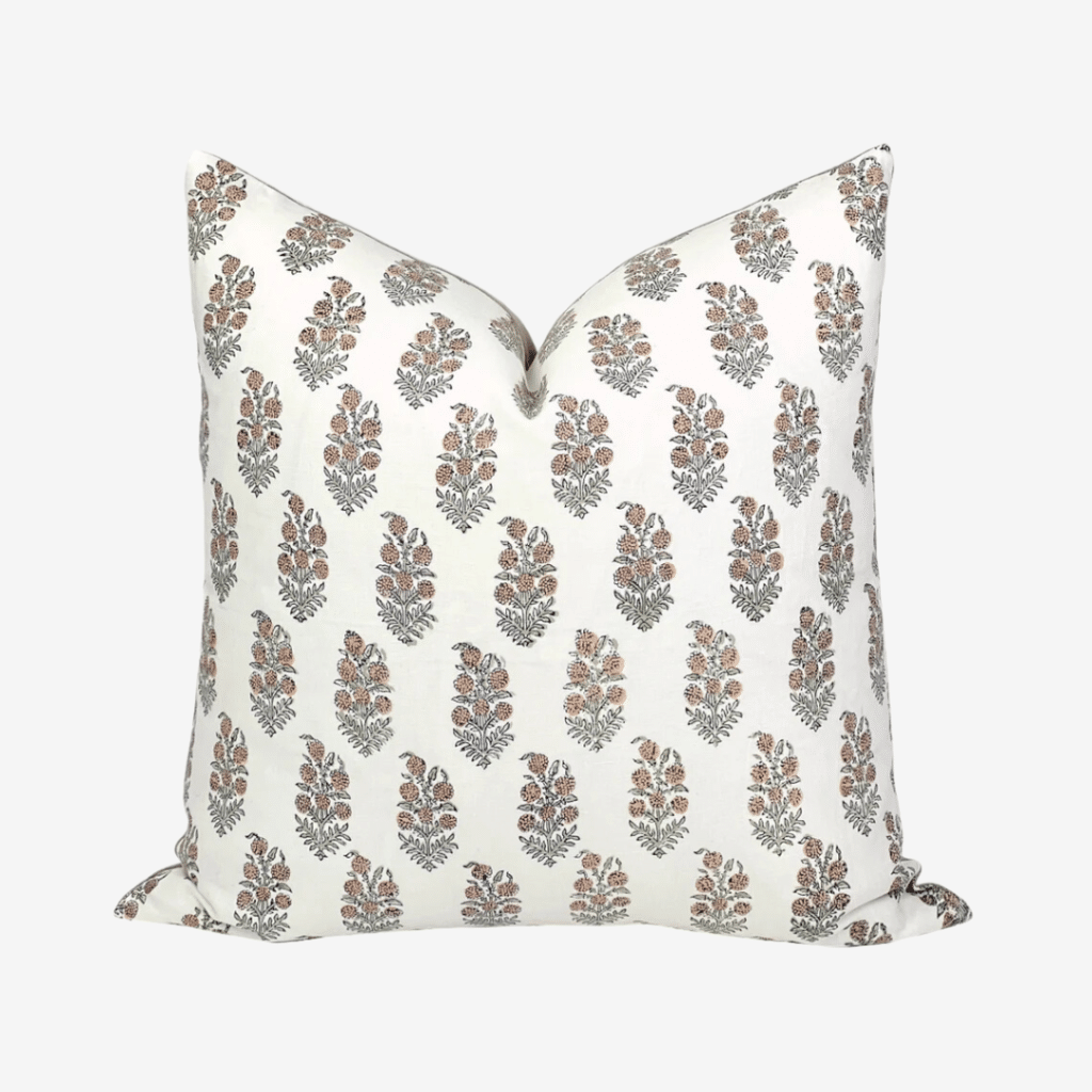 blush floral linen pillow