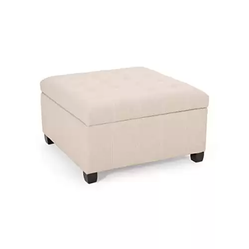 Christopher Knight Home Hedda Tufted Fabric Storage Ottoman, Wheat, Dark Brown