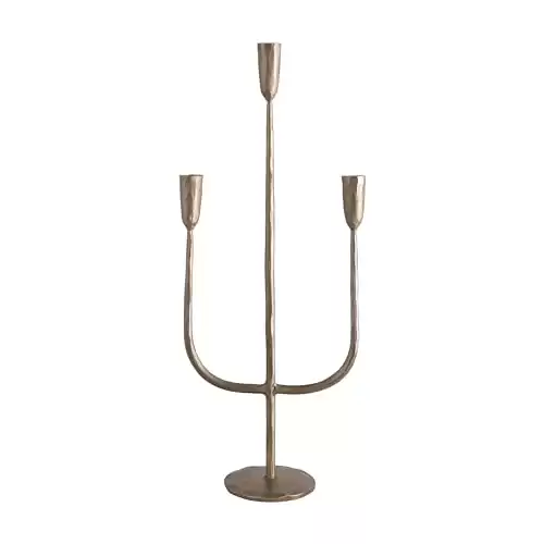 Creative Co-Op Hand-Forged Metal Candelabra, Antique Brass Finish (Holds 3 Taper Candle Holder