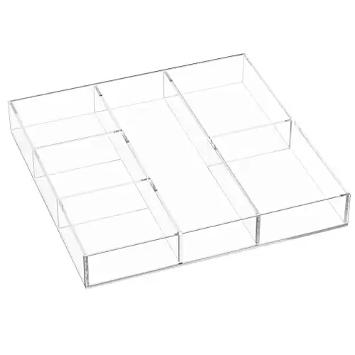 HIIMIEI Acrylic Drawer Organizer, 6 Section Clear Makeup Tray Organizer for Drawer Office Bedroom(11.8x11.8 inch)