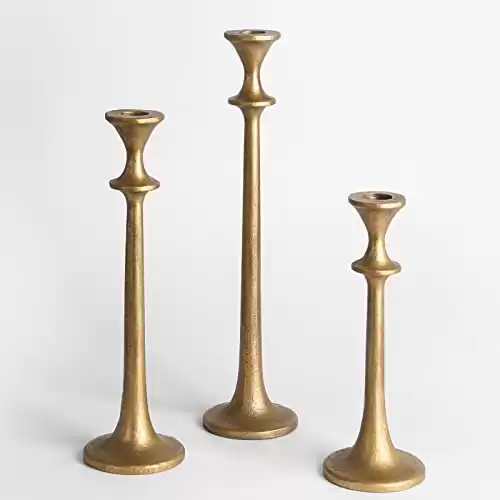 Iron Taper Candle Holder - Set of 3 Decorative Candle Stand - Candlestick Holder for Wedding, Dinning, Party - Antique Brass