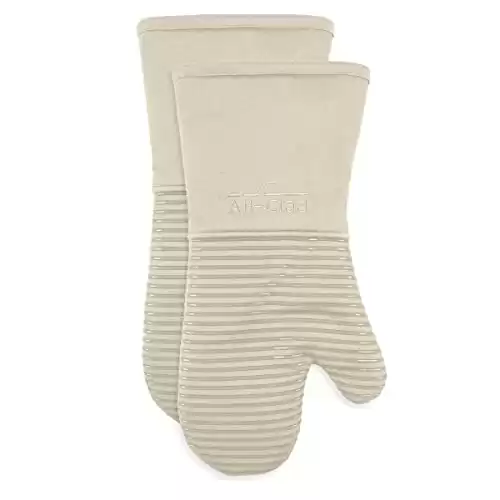 Extra Long Silicone Oven Mitts Heat Resistant 500 Degrees, 2 Pack, 14"x7" Almond, All-Clad Kitchen Textiles