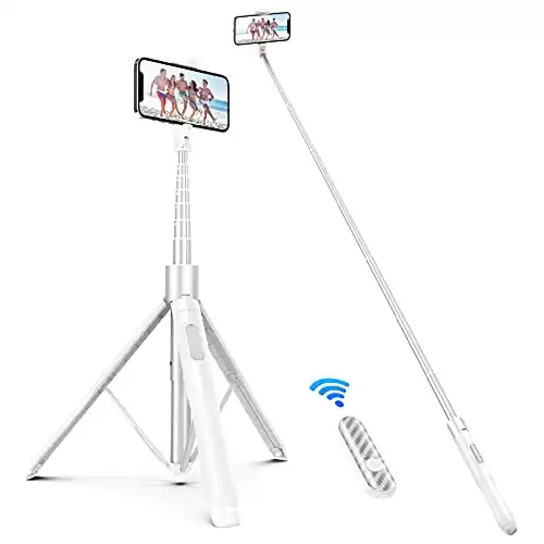 ATUMTEK 60" Selfie Stick Tripod, All in One Extendable Phone Tripod Stand with Bluetooth Remote 360 Rotation for iPhone and Android Phone Selfies, Video Recording, Vlogging, Live Streaming, White