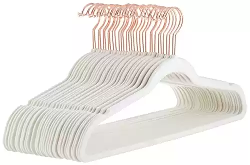 Amazon Basics Slim, Velvet, Non-Slip Suit Clothes Hangers, Ivory/Rose Gold - Pack of 30