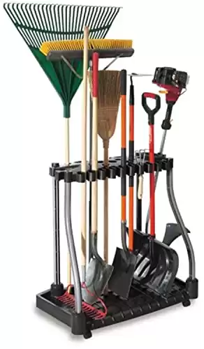 Rubbermaid Garage Tool Tower Rack, Easy to Assemble, Wheeled, Organizes up to 40 Long-Handled Tools/Rakes/ Brooms/Shovles in Home/House/Outdoor/Shed, Black