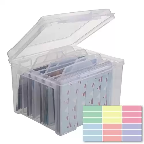 WRVCSS Greeting Card Storage & Organizer Box with 6 Coloful Removable Dividers for Holiday Birthday Get Well Cards Photos, Crafts, Scrapbooking(Valentines Day Gift)