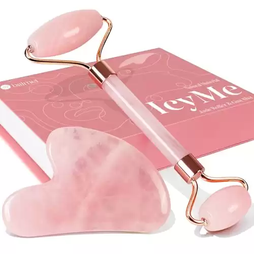 BAIMEI Jade Roller & Gua Sha, Face Roller Redness Reducing Skin Care Tools, Massager for Face, Eyes, Neck, Relieve Wrinkles, Self Care Gift for Men Women, Valentine's Day Gifts - Rose Quartz
