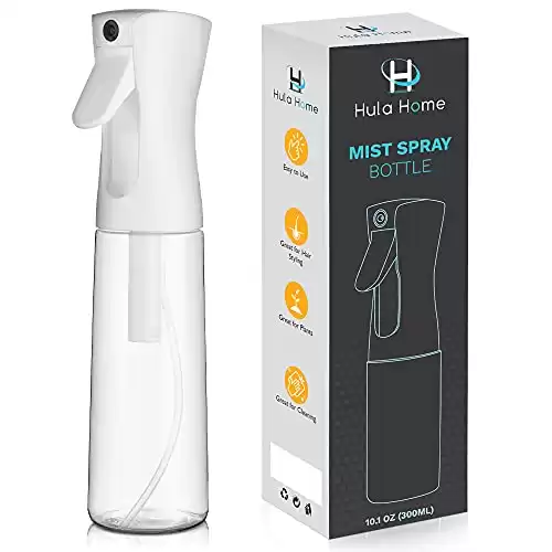 Hula Home Continuous Spray Bottle for Hair (10.1oz/300ml) Mist Empty Ultra Fine Plastic Water Sprayer – For Hairstyling, Cleaning, Salons, Plants, Essential Oil Scents & More - White