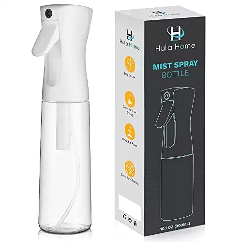 Hula Home Continuous Spray Bottle for Hair (10.1oz/300ml) Mist Empty Ultra Fine Plastic Water Sprayer For Hairstyling, Cleaning, Salons, Plants, Essential Oil Scents & More - White