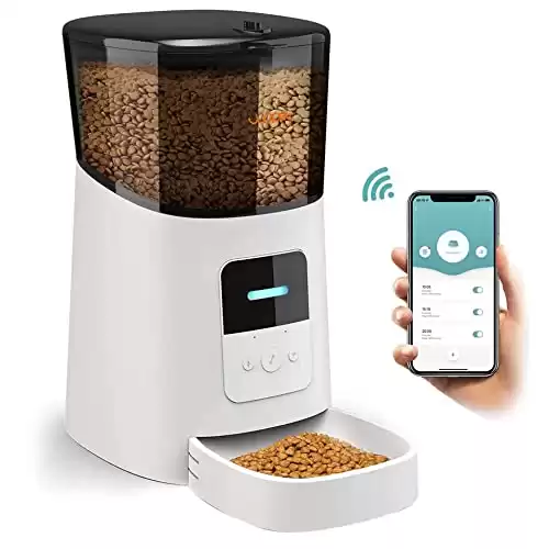 WOPET 6L Automatic Cat Food Dispenser,WiFi Automatic Cat Feeder with APP Control for Remote Feeding,Automatic Dog Feeder with Low Food Sensor and Voice Recorder,Up to 15 Meals per Day (White)