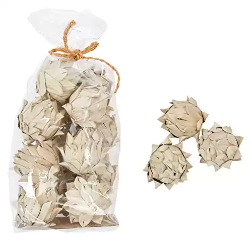 Creative Co-Op Approximately 3" H Handmade Dried Natural Leaf Bag (Contains 13 Pieces) Palm Lead Artichoke, Off-White, Count
