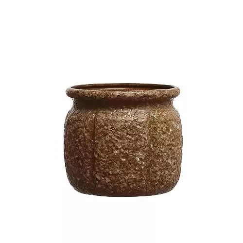 Creative Co-Op 7.75 Round Textured Stoneware Reactive Glaze, Holds 7 Inches Pot, Brown Planter