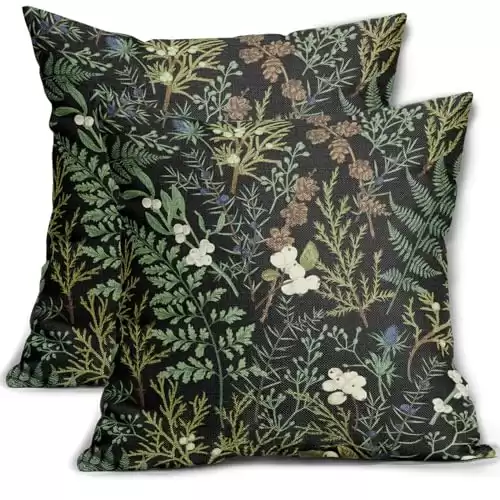 sorfbliss Botanical Print Floral Pillow Covers 20x20 Set of 2 Black Sage Green Spring Vintage Flower Plant Decorative Throw Pillow Cases Outdoor Farmhouse Decor for Sofa Couch Bed