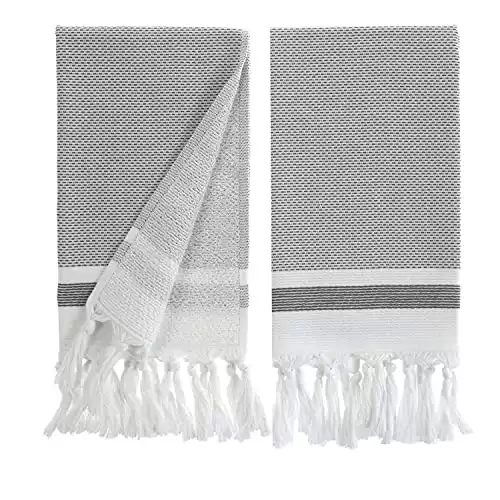 sea me at home Turkish Hand Towels for Bathroom, Kitchen Towels Decorative Set of 2, Luxury Turkish Cotton Dish Tea Towels 14 x 30 Inches for Bohemian, Rustic, and Farmhouse Decor (Gray)
