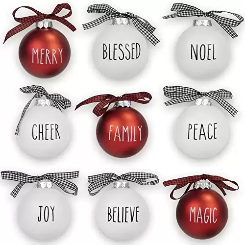 Farmhouse Christmas Tree Ornaments with Buffalo Plaid Bows - Beautiful Set of 9 Shatterproof Ornaments for Christmas Tree Decorations - The Perfect Rustic Decor to Enhance Your Christmas Tree