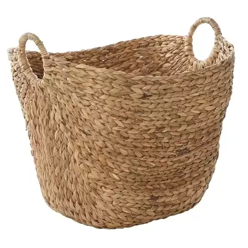 Deco 79 Seagrass Handmade Large Woven Storage Basket with Ring Handles, 20" x 18" x 19", Brown