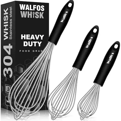 Stainless Steel Wire Whisk Set - 3 Packs Balloon Whisk, Thick Wire Wisk Strong Handles, Egg Frother for Cooking, Blending, Whisking, Beating and Stirring (8.5"+9"+11")