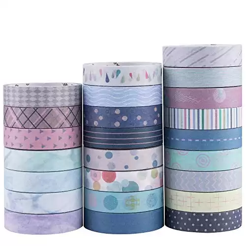 YUBBAEX 24 Rolls Washi Tape Set Basic Skinny Masking Decorative Tapes for Arts, DIY Crafts, Journals, Planners, Scrapbooking, Wrapping (Basic Patterns)