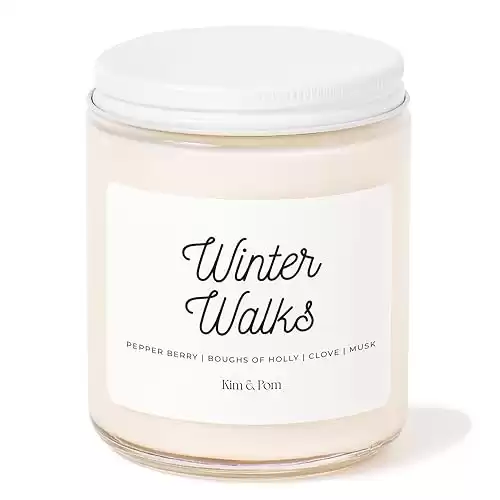 Kim and Pom Home Decor Candles - Winter Walks Scented Soy Candle, Christmas Gifts for Her, Stoking Stuffer