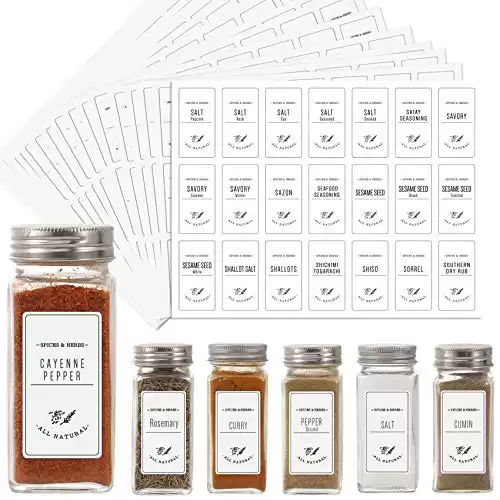 Aozita White 399 Printed Spice Jar Labels Stickers, Extra Write-on Labels for DIY, Farmhouse Waterproof Spice Labels for Spice Containers, Glass, Mason Jars (Does Not Include Jars)
