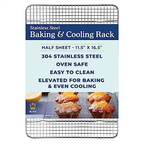 Ultra Cuisine Heavy Duty Cooling Rack for Cooking and Baking - 100% Stainless Steel Baking Rack & Wire Cooling Rack - Cookie Cooling Racks for Baking - Food Safe - Fits Half Sheet Pans - 11.5"...