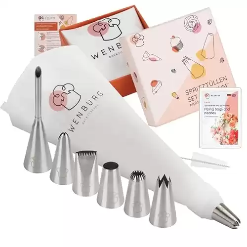 Wenburg Versatile & Easy-to-Clean Large Icing Piping Bags and Tips Set - Reusable 7 Large Icing Tip for Cake Decorating - Cotton Icing Bag - Coupler I Professional Cupcake Kit, Premium Baking Supp...