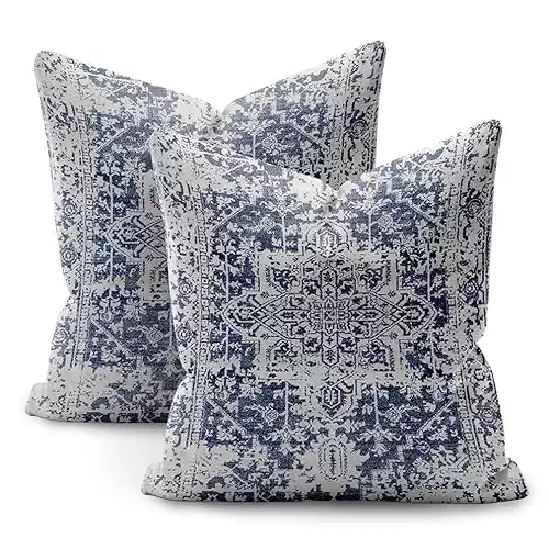 HUBUYTEFE Boho Pillow Covers 18x18 Set of 2,Blue Throw Pillow Covers Outdoor Decorative Linen Pillow Covers for Couch Bed Sofa Cushion Boho Pillowcases