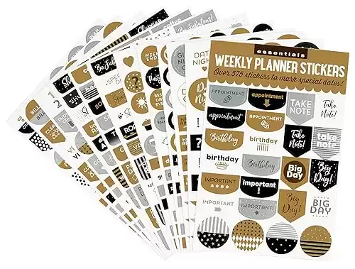 Essentials Weekly Planner Stickers-Black & Gold (Set of 575 Stickers)