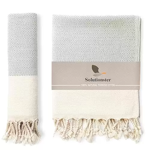 Turkish Hand Towels for Bathroom Set of 2 - Made of Eco-Friendly, Ultra-Soft 100% Natural Cotton with Modern and Farmhouse Design - Turkish Face Cloth or Tea Towels Kitchen