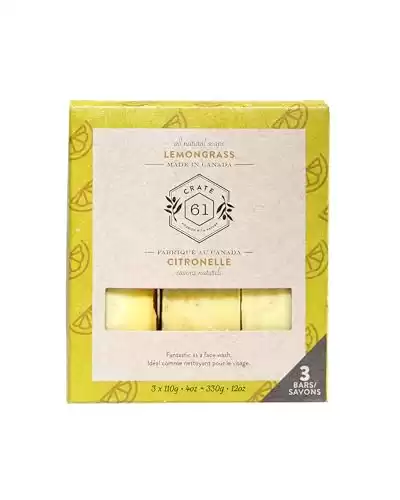 Crate 61, Handmade Vegan Natural Bar Soap Cold Pressed For Face And Body, With Premium Essential Oils, Eucalyptus & Peppermint For Men And Women 3 Pack (Lemongrass)