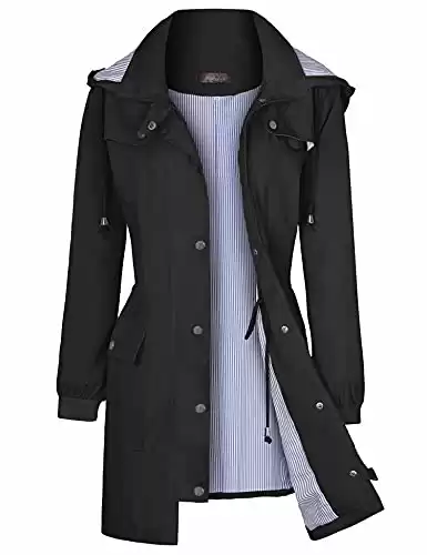 Bloggerlove Women Rain Jackets Hooded Lightweight Raincoat Outdoor Waterproof Windbreaker Black M