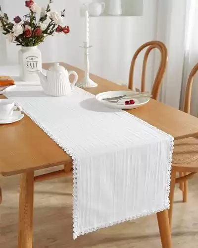 Spring Summer Decor Crochet Table Runner Doilies for Furniture Farmhouse Ivory 100% Cotton Table Runners with Lace Edging Rustic Home Decor for Dresser Dining Room Table Wedding Party (13.50"x70&...