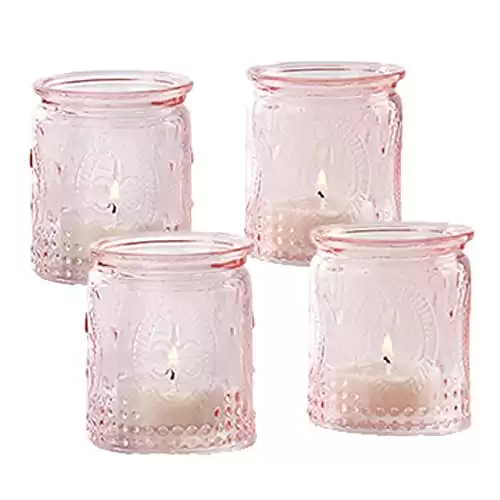 Kate Aspen Vintage Glass Tea Light Holder (Set of 4), Pink