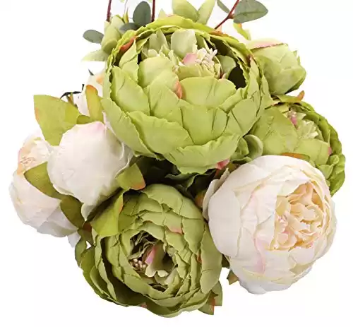 Duovlo Fake Flowers Vintage Artificial Peony Silk Flowers Wedding Home Decoration,Pack of 1 (New Green)