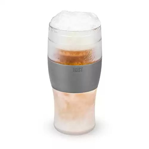 Host FREEZE Beer Glasses, Frozen Beer Mugs, Freezable Pint Glass Set, Insulated Beer Glass to Keep Your Drinks Cold, Double Walled Insulated Glasses, Tumbler for Iced Coffee, 16oz, Grey