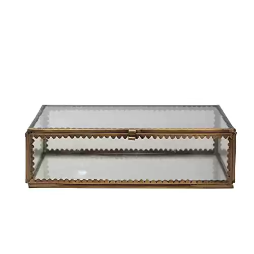 Creative Co-Op Brass and Glass Scalloped Edges, Antique Finish Display Box