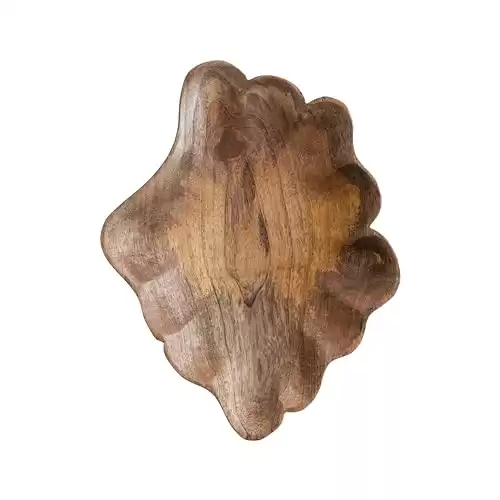 Creative Co-Op Hand-Carved Mango Wood Scalloped Platter for Serving, Natural