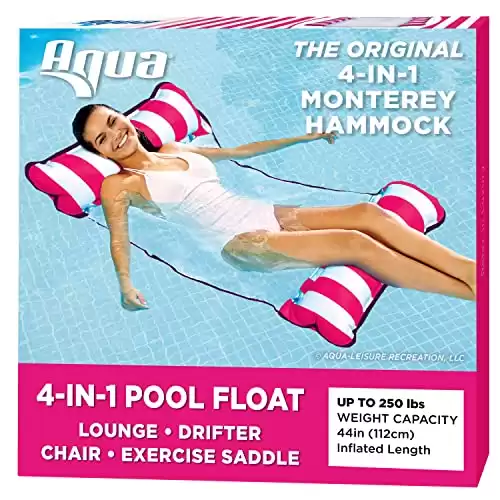 Aqua 4-in-1 Monterey Hammock Pool Float - Hammock, Lounge Chair, Drifter, & Exercise Saddle for Adults