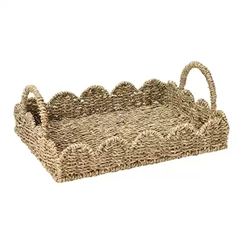 Household Essentials Seagrass Tray with Scalloped Edge, Natural