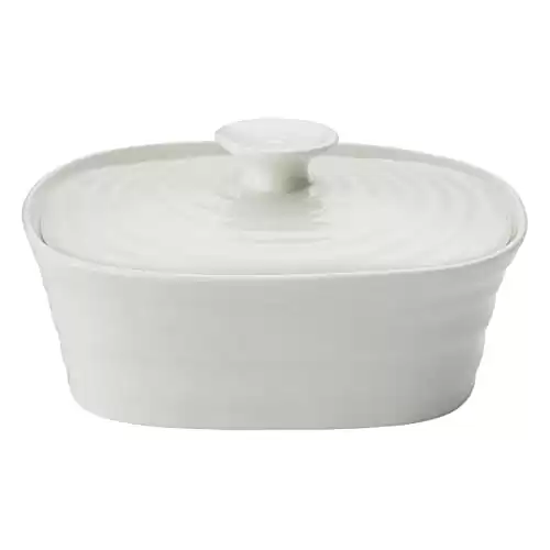 Portmeirion Sophie Conran White Covered Butter Dish | Butter Keeper with Lid for Countertop | Made from Fine Porcelain | Microwave and Dishwasher Safe