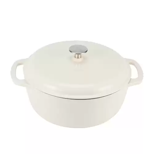 Amazon Basics Enameled Cast Iron Round Dutch Oven with Lid and Dual Handles, Heavy-Duty & Small, 4.3-Quart, White