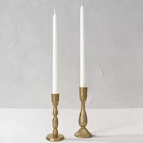 Antique Brass Handcrafted Iron Taper Candle Holders - Set of 2 Decorative Candlesticks for Weddings, Dining, and Parties