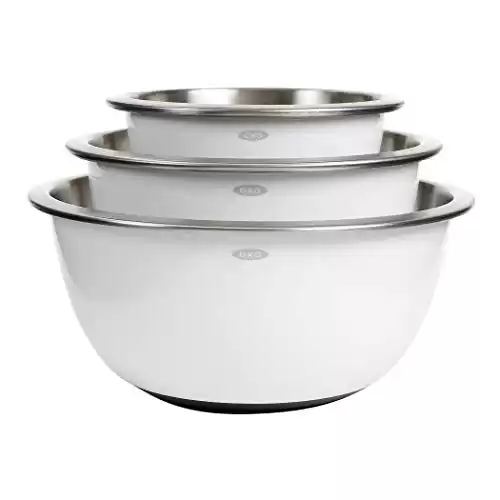 OXO Good Grips 3-Piece Stainless-Steel Mixing Bowl Set, White