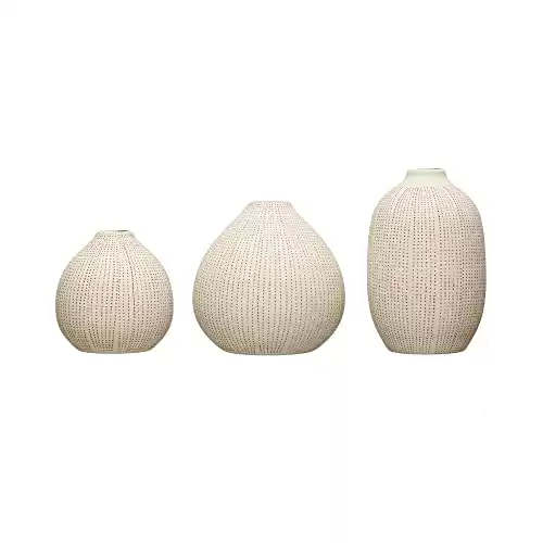 Creative Co-Op 3-1/4" Round x 5-1/4"H, 4-1/2" Round x 4-1/2"H & 3-1/4" Round x 3-3/4"H Textured Stoneware Vases, Red, Set of 3