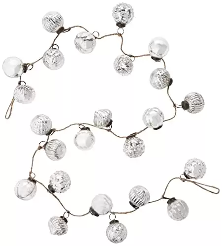 Creative Co-Op Embossed Mercury Glass Ornamental Garland, 72 Inch, Antique Silver