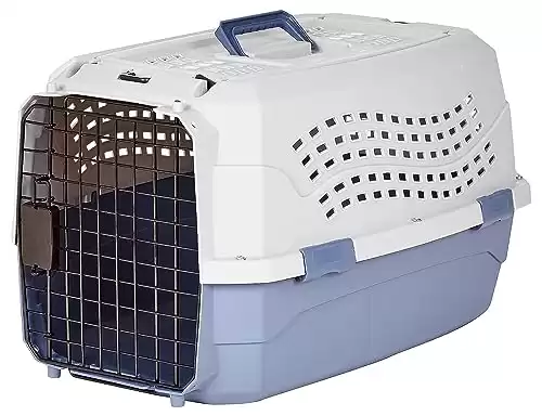 Amazon Basics 2-Door Top-Load Hard-Sided Pet Carrier for Dogs, Cats, Gray & Blue, 22.8 x 15.0 x 13.0 inches