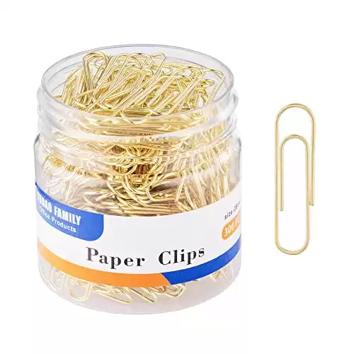 Paper Clips, 300-Count, Paperclips, Paper Clip, Gold Paper Clips, 1.1 Inch (28mm) Small Paper Clips