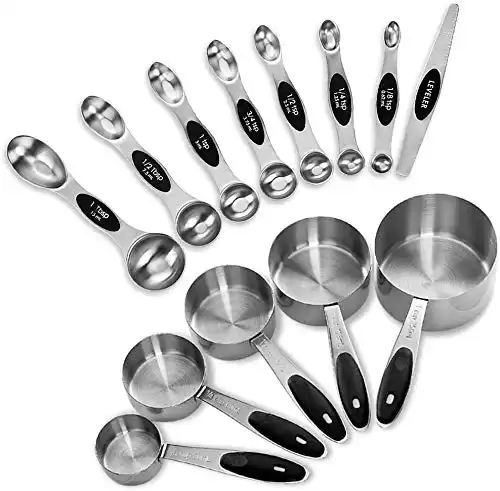 EDELIN Measuring Cups and Magnetic Measuring Spoons Set, Stainless Steel 5 Cups and 7 Spoons (Black)