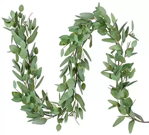 DearHouse 5.5Ft Seeded Eucalyptus Garland, Artificial Vines Faux Eucalyptus Leaves Table Garland Artificial Eucalyptus Garland Greenery Wedding Backdrop Arch Wall Decor