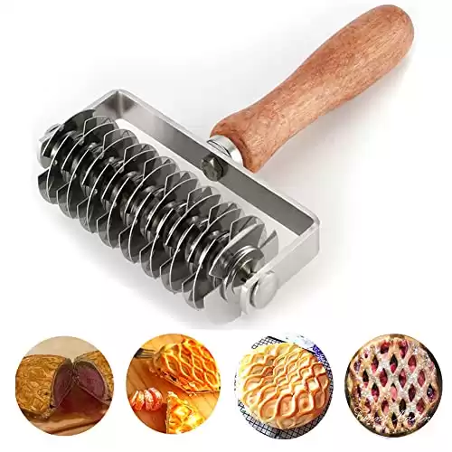 AMPSEVEN Pastry Lattice Roller Cutter - Stainless Steel Dough Lattice for Pie Pizza Bread beef wellington Pastry Crust Roller Cutter